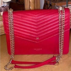 NWT Ted Baker Kalifat leather envelope  shoulder bag Red goldtone Hardware